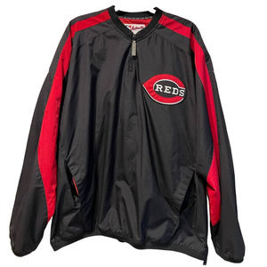 CINCINNATI REDS Vintage MLB Majestic Nylon Black 1/4 Zip Pullover Jacket XL